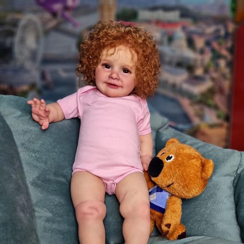 💫 Reborn Baby Doll Pink Toddler Real Life Soft Silicone Body Big Curly Hair Toy